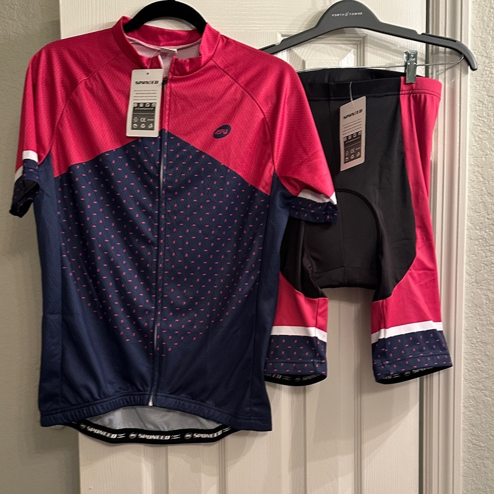 Pink and Navy Cycling Jersey and Shorts Set